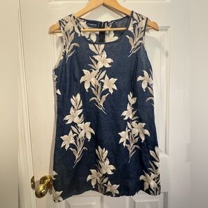 Liz Claiborne Navy and Cream Linen Floral Mini Dress